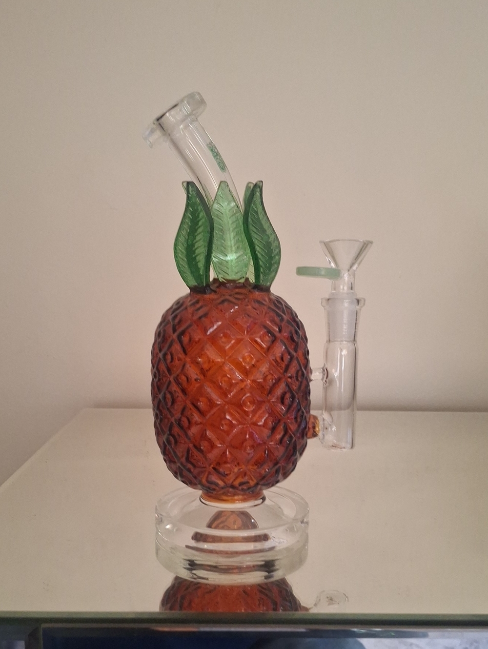 Green and Amber Pineapple Glass Art Sculpture - Home Art